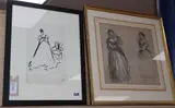 Black and white chalk and Elinor by Joseph Nash, ink, sold Jul 2020