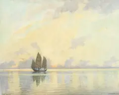 British, South Java Sea , A traditional Indonesian sailboat at dusk by Robert E. Sterling Patterson, watercolour, offered Aug 2021