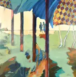 French, A view of figures through trees by Christian Halna de Fretay, oil on canvas, sold Jun 2021