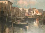 Italian, A Venetian view with moored Gondolas by Sergio Cirno Bissi, oil on canvas, sold Jun 2021