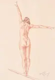 Italian, A conte crayon study of a female nude, indistinctly signed, 18" x 12" (46 x 30 cm) by Franco Matania, drawing, sold Jun 2021
