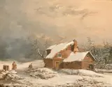 British, A winter landscape with figures gathering provisions for their cottage by William Malbon, oil on board, offered Jun 2021