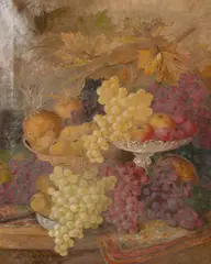 British, A still life of abundant fruit, with grapes and vines by Henry Gummery, oil on canvas, offered Jun 2021