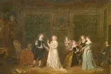 Le Compliment' figures in a lavish interior by Antoine Émile Plassan, oil on panel, offered Jun 2021
