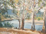 British/Australian, A view of a river through trees by Evelyn Pamela Thalben-Ball, oil on canvas, offered Jun 2021