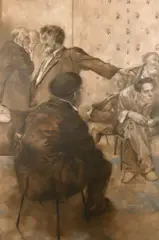 Irish Bar' a large-scale scene of men in an interior by Michael Rainey, oil on canvas, sold Jun 2021