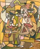 Czech, A Cubist composition of figures by Joseph Dubiel Von LeRach, oil on panel, sold Jun 2021