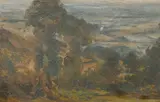 British, An oil sketch of A sweeping vista by Alfonso Toft, oil, sold Jun 2021