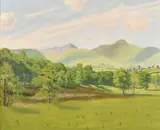 British, A scenic landscape with hills beyond by Robert Morson Hughes, oil on board, sold Jun 2021