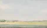 British, A view across the south downs with a cathedral spire in the distance (possibly Chichester) by Peter Iden, watercolour, sold Jun 2021