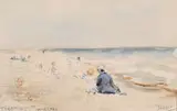 Children playing on a Jersey beach by Theodore Zimmerman, watercolour, offered Jun 2021