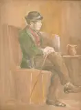 A scene of an elderly gentleman in a tavern by Erskine Nicol, watercolour, offered Jun 2021