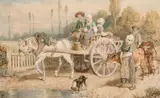 Going to Market' a scene of wayfarers on a busy road by Myles Birket Foster, watercolour, offered Jun 2021