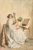 The Guitar Player by Catherine B. Gully, watercolour, offered Jun 2021