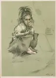 Young girl kneeling on the pavement, colour print by Harold Riley, print, sold Jun 2021