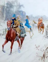 A chance encounter on a snowy road by Gilbert Scott Wright, sold Jun 2012