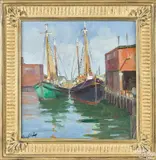 Fishing Boats by Richard Evett Bishop, oil on board, offered Jan 2018