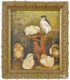 study of seven chicks and a tin can by Ben Austrian, oil on board, offered Jan 2018