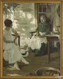 illustration of two women sitting on a porch by James H. Crank, oil on canvas, offered Jan 2018