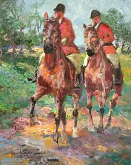 Riders by Ludwig Gschossmann, oil on canvas (unstretched), sold May 2022