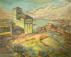 Untitled (Staten Island) by Charles E. Willette, oil on cardboard, sold May 2022