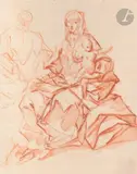 La Sainte Famille by Eugenio Caxés, Sanguine et lavis de sanguine, sold Mar 2023