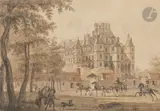 Château de Madrid, Neuilly by Reinier Vinkeles, 1802, Plume, encre brune et aquarelle, sold Mar 2023