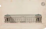 Élévation pour le palais des États de Dijon by Ange Jacques Gabriel, Plume et encre noire, lavis brun, bleu et rose sur traits de crayon noir, sold Mar 2023