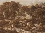 Vue de la campagne romaine by Johann Christian Reinhart, Plume et encre brune, lavis brun sur traits de crayon noir, sold Mar 2023