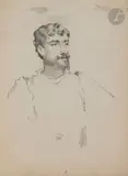 Portrait de Lucien Guitry by Louise Abbéma, Crayon noir, sold Mar 2023