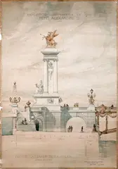 & Gaston COUSIN (1859-1901) Le Pont Alexandre III, projet pour l'Exposition Universelle de 1900 by Joseph Cassien-Bernard, Plume, encre noire et aquarelle, sold Mar 2023