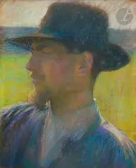 Paysan au chapeau by Pascal Dagnan-Bouveret, Pastel sur papier monté sur toile, sold Mar 2023