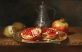 Nature morte aux grenades et citrons sur un entablement by Claudius Pizzetta, Panneau, sold Nov 2010