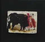 Taureau et toréro by Lydia Arickx, Technique mixte, huile, pastel et encre sur papier, sold Oct 2022