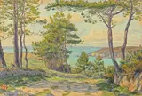 Morgat, l'anse de Morgat et la baie de Douarnenez, juin 1902 by Henri Rivière, Aquarelle, sold Nov 2020