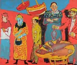 ** Le marché aux poissons by Fikret Saygi Moualla, Gouache, sold Nov 2020