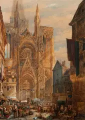 Marché animé devant la cathédrale, Rouen by William Callow, Aquarelle, sold Jun 2020