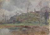 Vue d'un village perché au calvaire by Edmond Marie Petitjean, Toile, sold Nov 2012