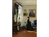 Junge Frau im Interieur vor Einem Fenster am Tisch by Ivan Shishkin, oil on canvas, offered Mar 2019