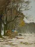First Snow, Île d'Orléans by Horatio Walker, oil on canvas on board, sold May 2019