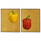 Yellow Pepper and Red Pepper (two works) by Georges Le Chevallier, Mixed media on canvas, sold Apr 2023