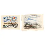 Two Landscape Paintings by Mary Thomas, The first is ink and watercolor on thick wove paper, sold Apr 2023