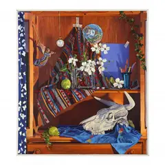 Still Life with Dogwood Blossoms and Cow Skull by Danny Robinette, Acrylic on canvas, sold Apr 2023