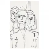 Drawing of Three Figures by Joe H. Cox, Ink on paper, sold Apr 2023