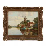 Landscape with Windmill by A. Joustra, Oil on canvas, sold Apr 2023