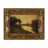 A River Landscape at Dusk by T. Martin, Oil on canvas, sold Apr 2023
