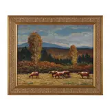 Cattle in an Autumn Landscape by Paul Libby, Oil on canvas board, sold Apr 2023