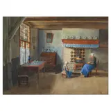 Interior Genre Scene with Mother and Child by Elaine Thomas, Watercolor on paper, sold Apr 2023