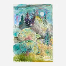 Moonlight by Karl Schrag, c. 1980, watercolor with wash and crayon on paper, sold Jan 2026