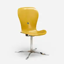 Ion chair by Gideon Kramer, 1962 / 1974, molded fiberglass, chrome-plated steel, rubber, sold Aug 2022